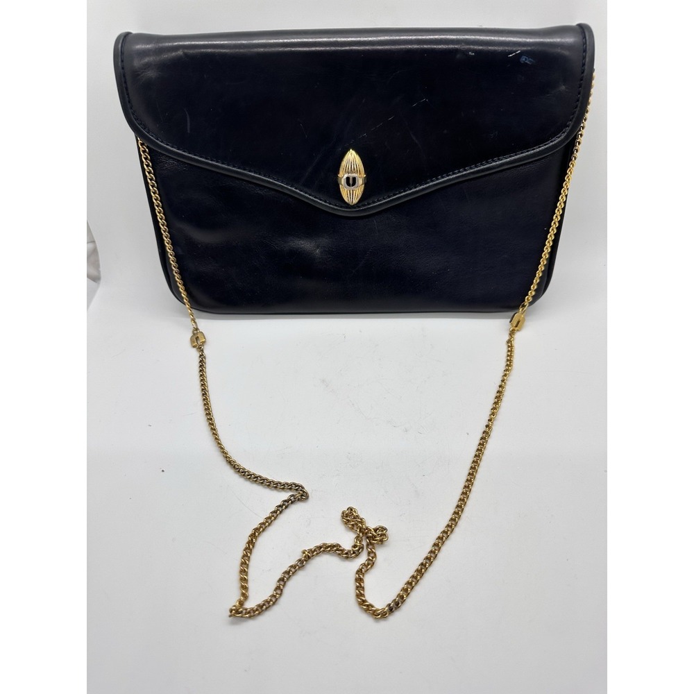 Vintage Emanuel Ungaro Black Leather Chain Shoulder Bag Gold Logo Italy
